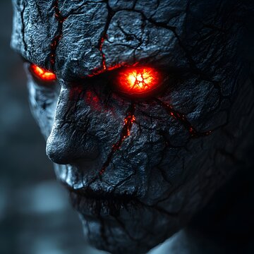 Demonic face with glowing red eyes