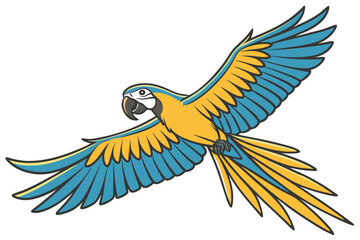 3 Vibrant macaw in flight, colorful parrot, blue and gold feathers, spread wings, tropical bird, detailed plumage, dynamic pose, white background, realistic rendering, high-resolution, nature photogra