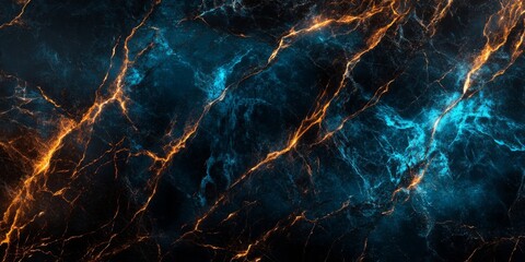 Abstract Dark Marble with Blue and Gold Veins