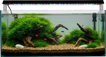 Vibrant Planted Aquarium with Colorful Fish LED Light and Driftwood