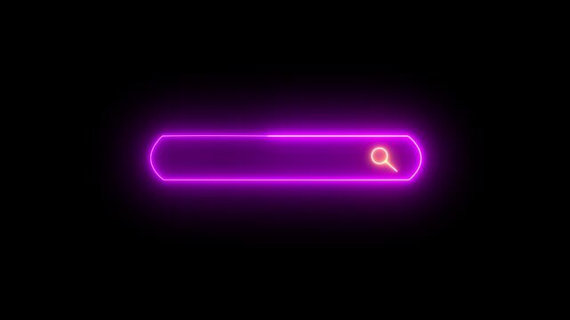 Seamless Loop Magnifying glass Searching Bar Flicker Neon Light Button Sign Symbol. The concept of a search bar in the browser for advertising or SEARCHING . Vibrant glow neon search bar Animation