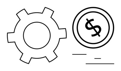 Gear and dollar coin with minimal design conveying financial processes, optimization, and support systems. Ideal for business, finance, economics, automation, cost management, productivity flat