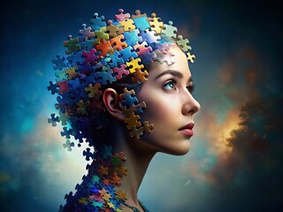 Surreal Woman Puzzle Head: World Autism Awareness Day