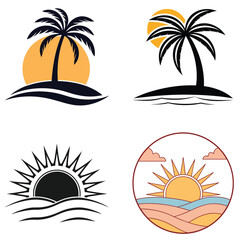 Obraz premium A Minimalistic Icon Depicting a Sunset Over Rolling Fields, Representing Harmony, Nature, and Calmness, Suitable for Lifestyle and Environmental Themes