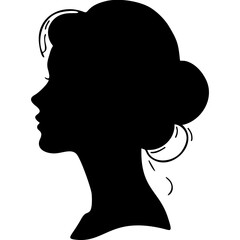 Silhouette of woman in profile with bun hairstyle on white background
