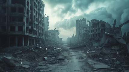 a city street with a lot of rubble and debris