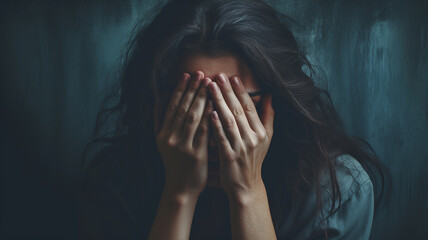 depressed woman covering her face with hand