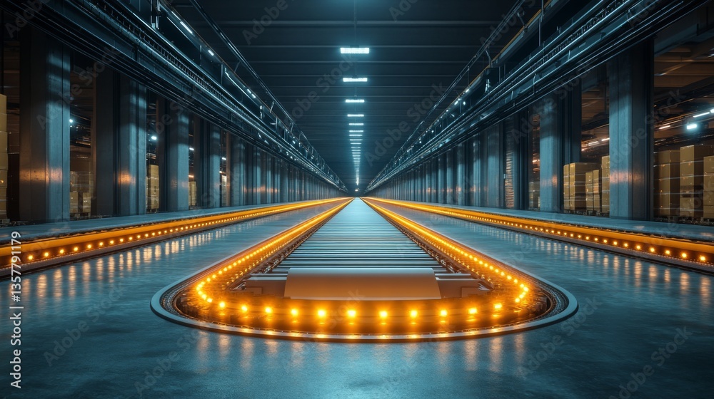 Poster The spacious logistics hub showcases advanced storage systems and sorting mechanisms, facilitating efficient inventory management and distribution processes in the warehouse environment.