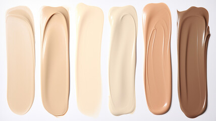 set of different foundation on white background, top view