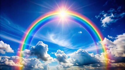 Vibrant Circular Rainbow Arcing Across a Clear Blue Sky - Stunning Nature Stock Photo