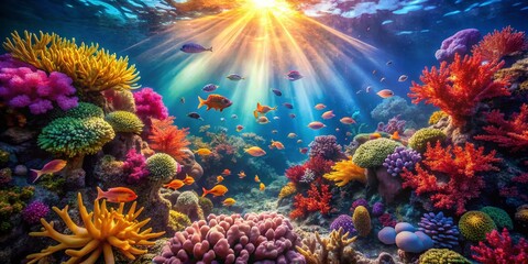 Obraz premium Vibrant Coral Reef Long Exposure Underwater Seascape