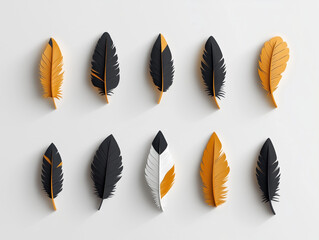 Icônes de plumes en 3D sur fond blanc