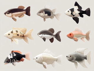 Fototapeta premium Icônes de poissons en 3D sur fond blanc