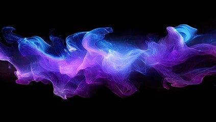 Abstract swirling blue and purple smoke on black background