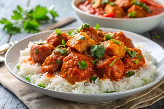 Vibrant Spicy Chicken Pathia Curry with Basmati Rice - Healthy & Delicious