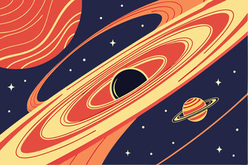Fototapeta premium 29 Space scene, black hole, cosmic event, swirling energy, celestial phenomenon, dark planet, fiery accretion disk, glowing particles, galactic vortex, astronomical illustration, stellar explosion, co