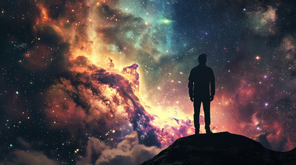 Fototapeta premium man with the universe and stars. mixed media. mixed media