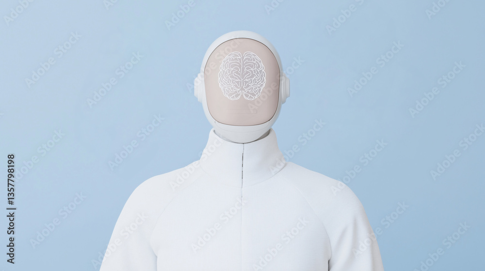 Poster conceptual ai portrait: a minimalist representation of artificial intelligence, featuring a human-sh