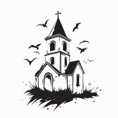 Vintage Church Image vector isolated on white background.