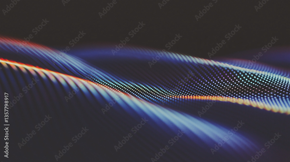 Poster digital waveform abstract: captures the dynamic motion of light, weaving a complex network of data, 