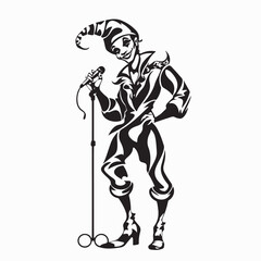 Funny clown with a microphone singing karaoke image vector isolated on white background.