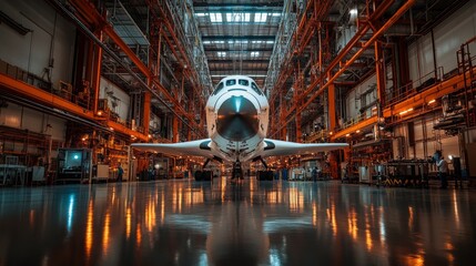 Rescue and refurbishment processes are depicted with a rocket positioned in a vast aerospace facility surrounded by equipment and infrastructure for prelaunch preparations.