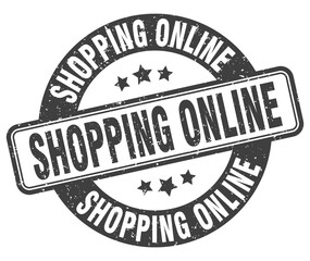 shopping online stamp. shopping online label. round grunge sign