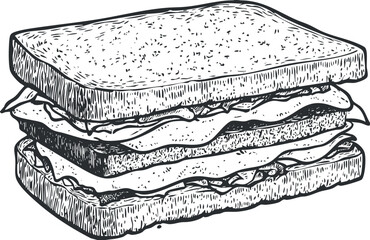 Fototapeta premium Black and white hand-drawn sandwich illustration with detailed layers.