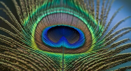 Obraz premium Vibrant Peacock Feather Close Up Jewel toned iridescent plumage detail
