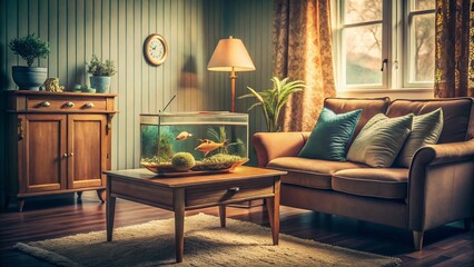 Vintage Fish Tank Coffee Table Living Room Decor - Retro Home Interior