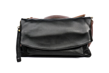 Naklejka premium Glossy black leather shoulder bag for women isolated on white background, perfect for leather product catalog design