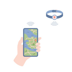 GPS satellite tracker for pet Transfer information from pet collar to mobile phone application vector illustration