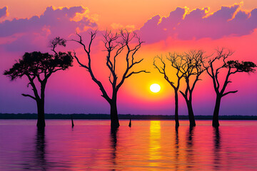 Vibrant Sunset Silhouettes: A Spectacular Display of Colors in Nature's Evening Masterpiece