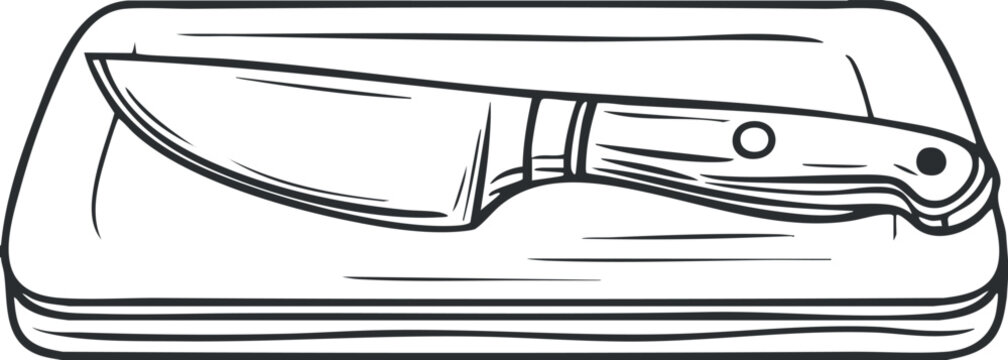knife on cutting board, black and white clip art preview