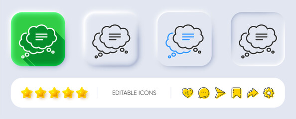 Text message line icon. Neumorphic, Flat shadow, 3d buttons. Chat comment sign. Comic speech bubble symbol. Line text message icon. Social media icons. Vector