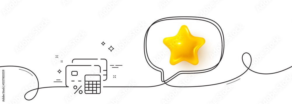 Poster money calculator line icon. continuous line with 3d star. credit card sign. calculate payment symbol