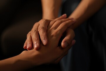 Two hands gently clasped together, symbolizing support and connection