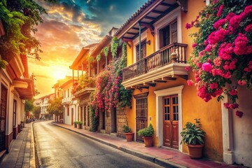 Fototapeta premium Vintage Santa Marta Colombia: Colorful Streets & Architecture