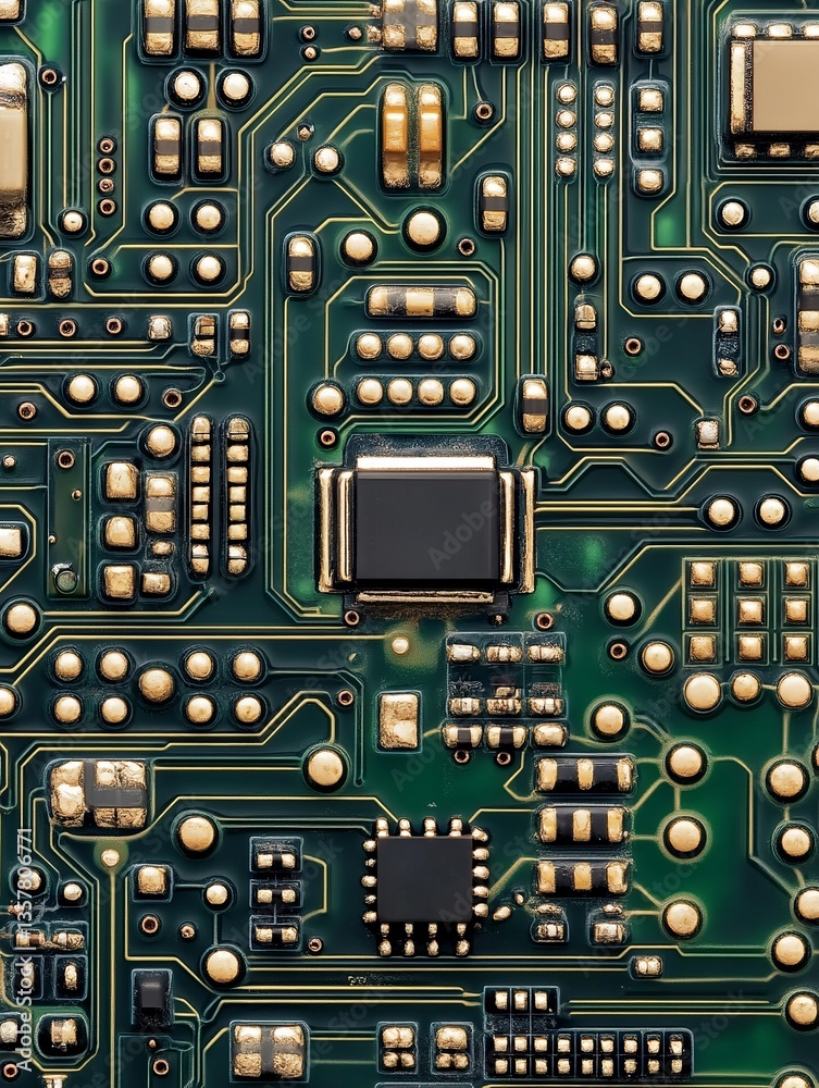 Poster high resolution detailed green circuit board technology background image digital electronic microchi
