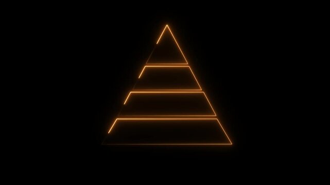 Glowing Neon Pyramid Icon, Symbol of Hierarchy and Structured Data, HD Video Motion Graphic Animation on Black Background