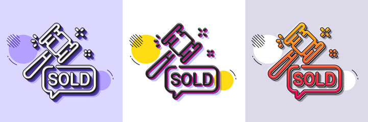 Auction hammer line icon. Halftone dotted pattern. Gradient icon with grain shadow. Bid offer sign. Lot was sold symbol. Line auction hammer icon. Various designs. Vector