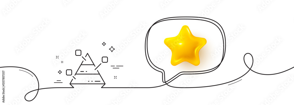 Poster pyramid chart line icon. continuous line with 3d star. analytics graph sign. market analytics symbol