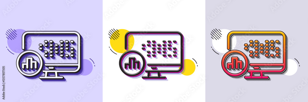 Wall mural report statistics line icon. halftone dotted pattern. gradient icon with grain shadow. column graph 