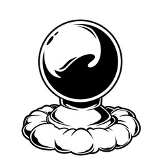 Schwarz-weiße Darstellung einer Kristallkugel auf einem weichen Kissen. Perfekt für Wahrsagerei, Magie, Mystik, Esoterik, Ausmalbilder oder Fantasy-Designs.