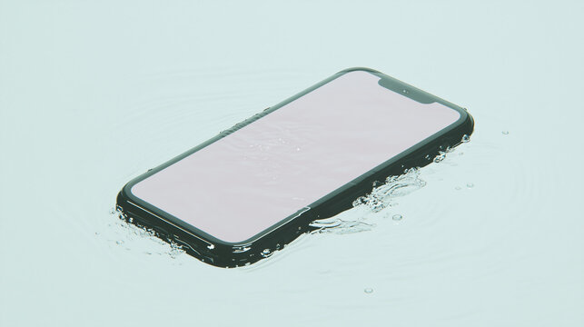 Drowning Phone: A sleek smartphone submerged in water, hinting at the dangers of water damage. A reminder of the importance of water-resistant technology and data protection.