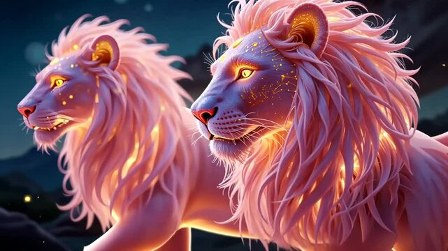 Pink lion in the clouds