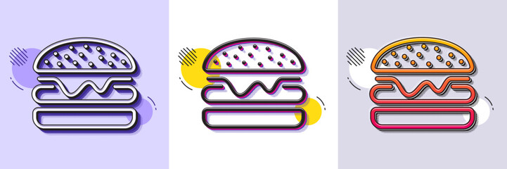 Burger line icon. Halftone dotted pattern. Gradient icon with grain shadow. Fast food sign. Hamburger sandwich symbol. Line burger icon. Various designs. Vector