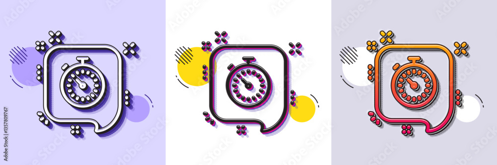Poster timer line icon. halftone dotted pattern. gradient icon with grain shadow. time or clock in speech b