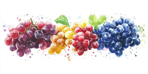 World Buckfast Day Colorful watercolor grapes: red, yellow, and blue bunches in vibrant art