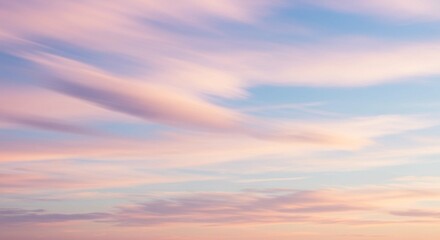 Fototapeta premium Serene Pastel Sunset Sky Soft Pink and Blue Cloudscape Background